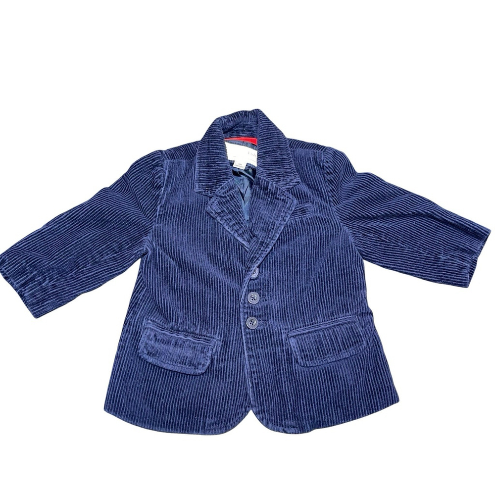 WonderKids Boys Navy Corduroy Blazer Jacket w Brown Elbow Patches Size 18 Months